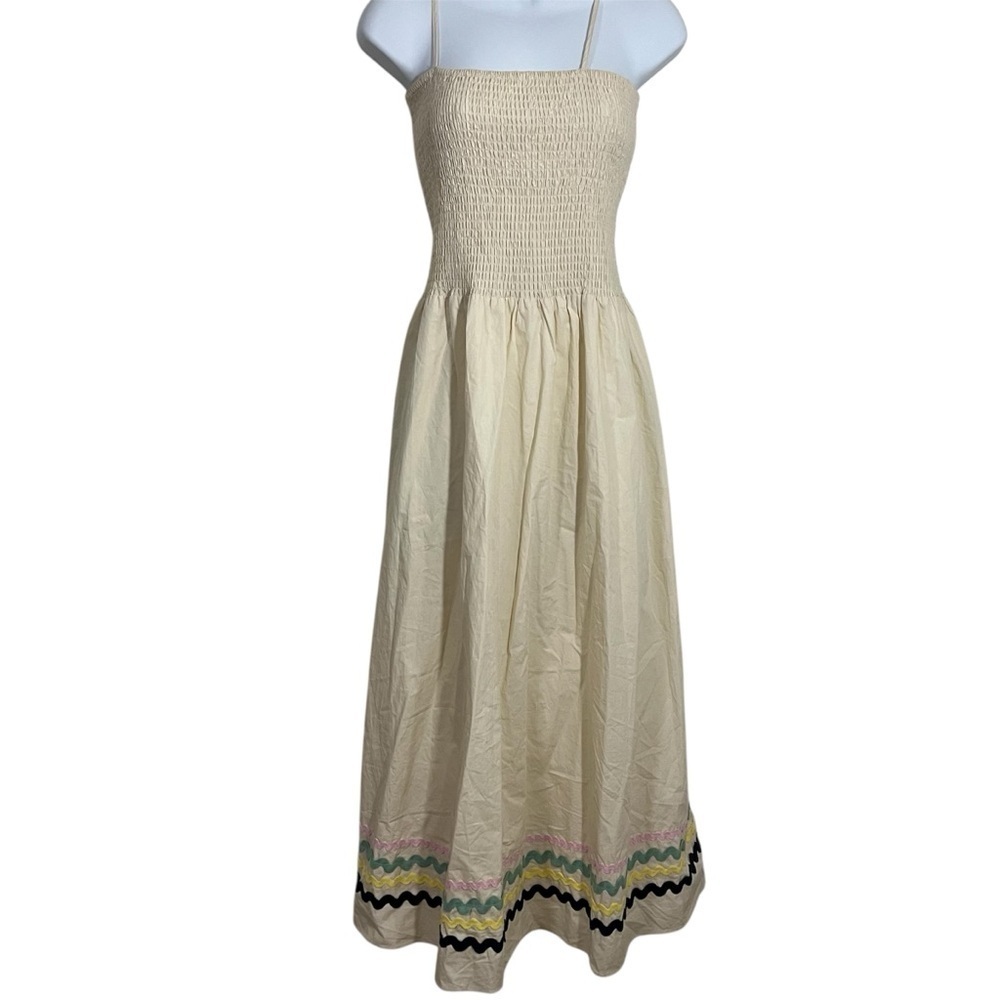 Tuckernuck Sail to Sable Ric Rac Smocked Midi Dress Ivory Size XL Coastal Euro